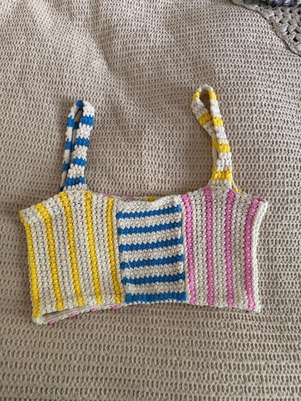 Zara Striped Crochet Tank Top in Cream, Yellow, Blue & Pink